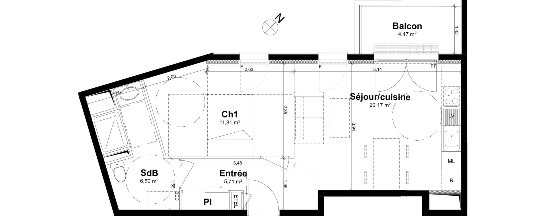 Appartement T2 de 44,19 m2 &agrave; Rouen Saint clement - jardin des plantes