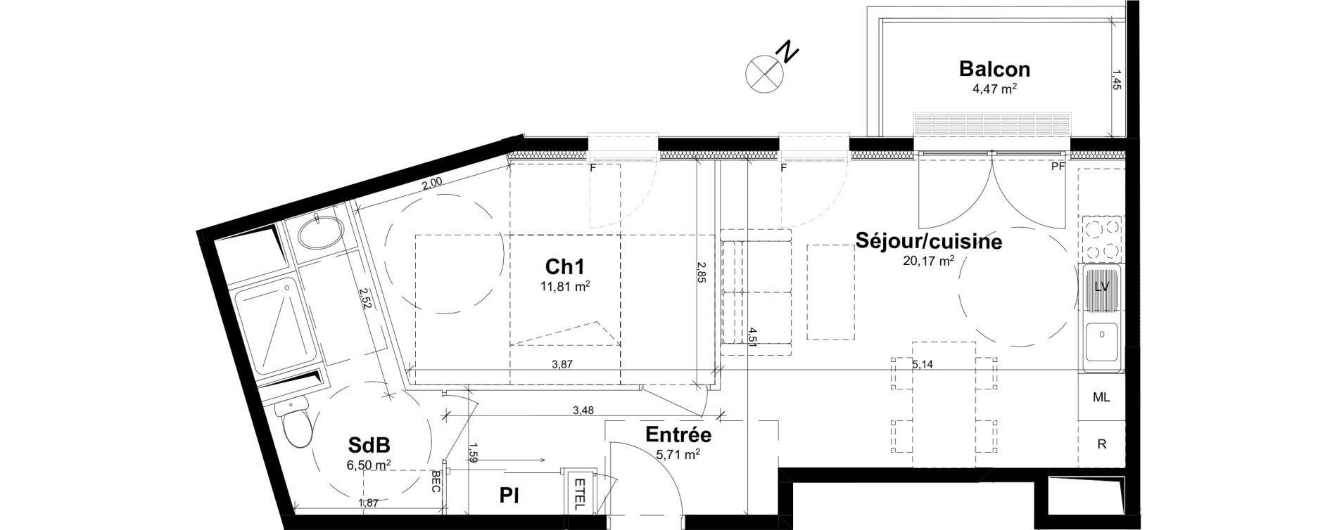 Appartement T2 de 44,19 m2 &agrave; Rouen Saint clement - jardin des plantes