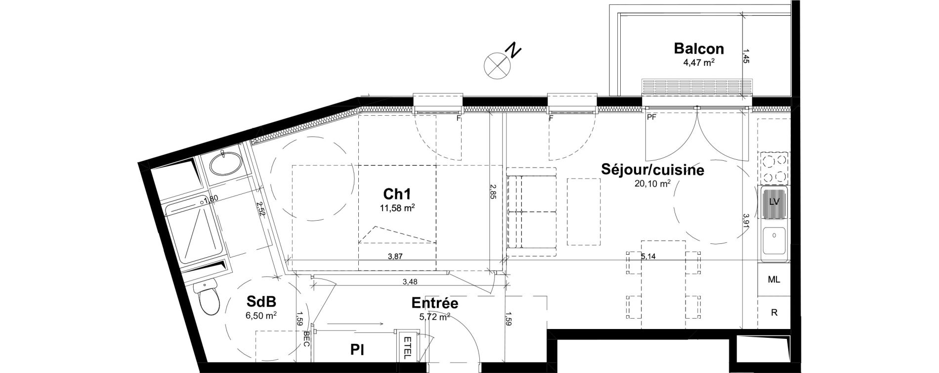 Appartement T2 de 43,90 m2 &agrave; Rouen Saint clement - jardin des plantes