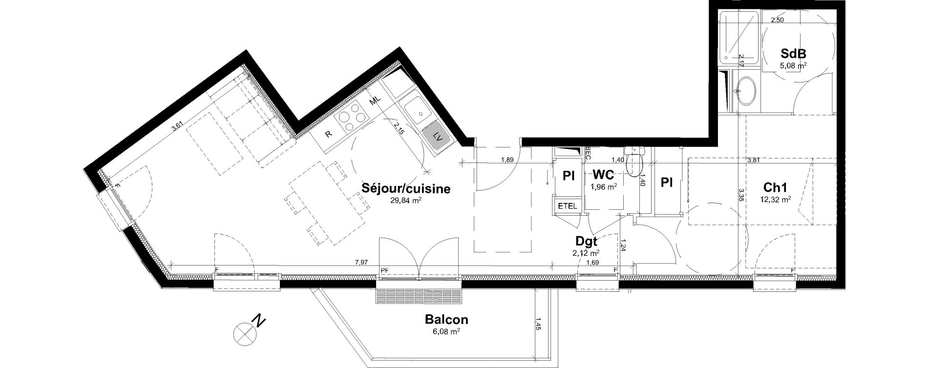 Appartement T2 de 51,32 m2 &agrave; Rouen Saint clement - jardin des plantes