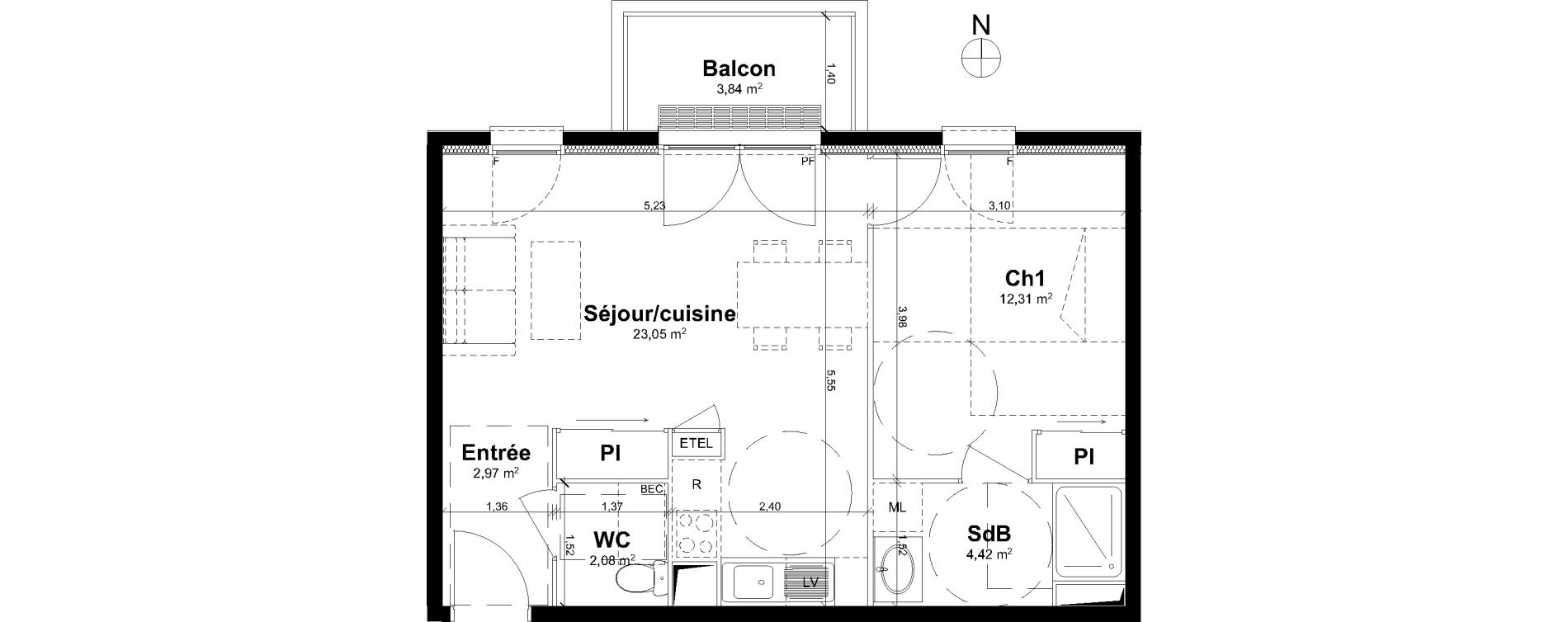 Appartement T2 de 44,83 m2 &agrave; Rouen Saint clement - jardin des plantes