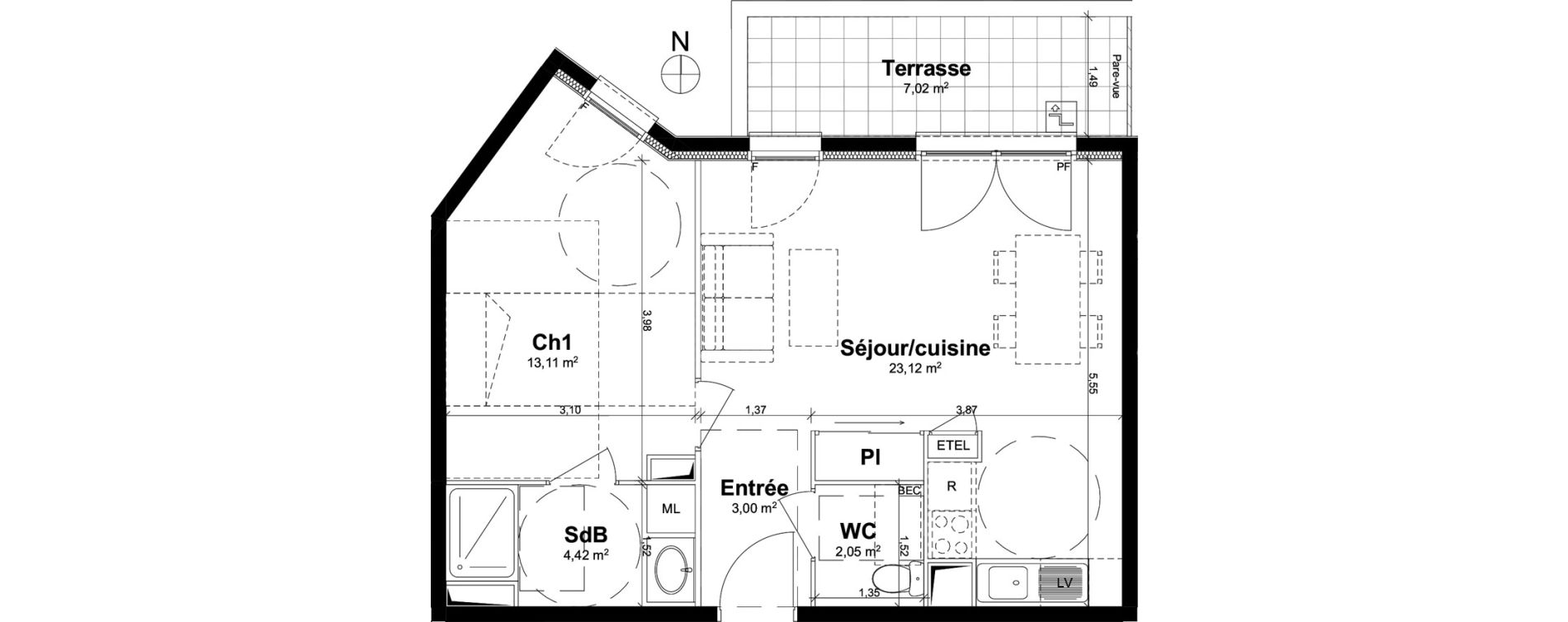 Appartement T2 de 45,70 m2 &agrave; Rouen Saint clement - jardin des plantes