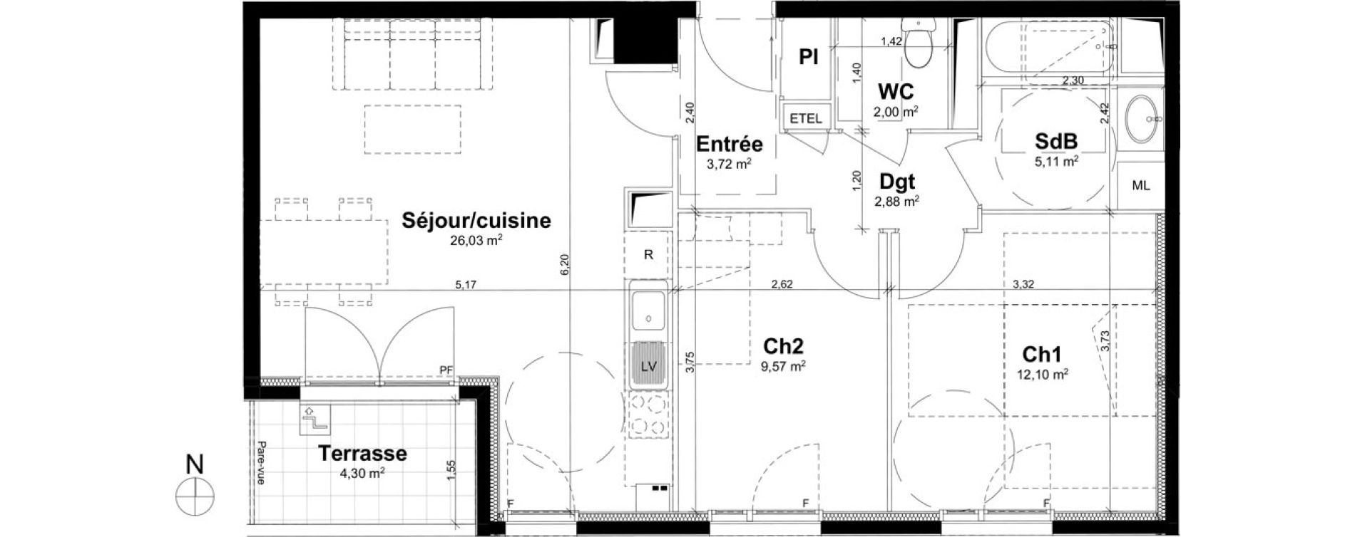 Appartement T3 de 61,41 m2 &agrave; Rouen Saint clement - jardin des plantes