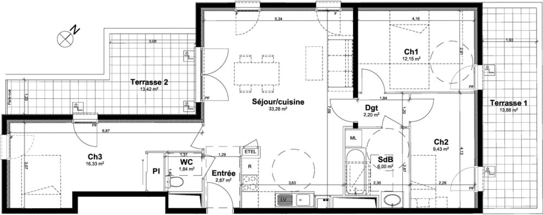 Appartement T4 de 84,10 m2 &agrave; Rouen Saint clement - jardin des plantes