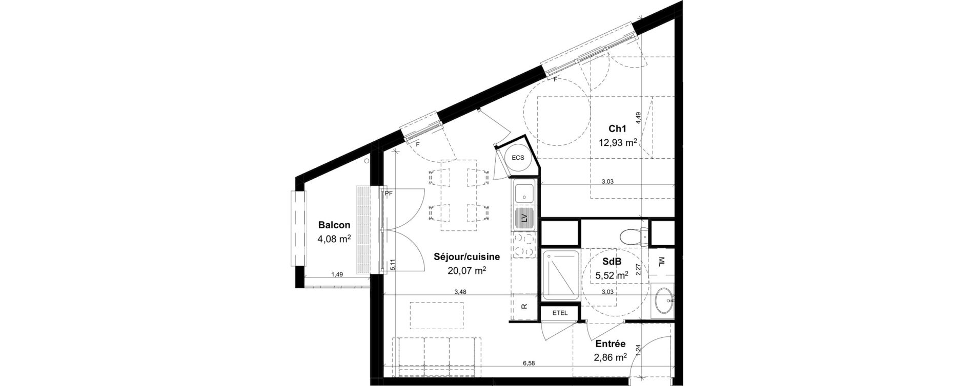 Appartement T2 de 41,38 m2 &agrave; Rouen Saint clement - jardin des plantes