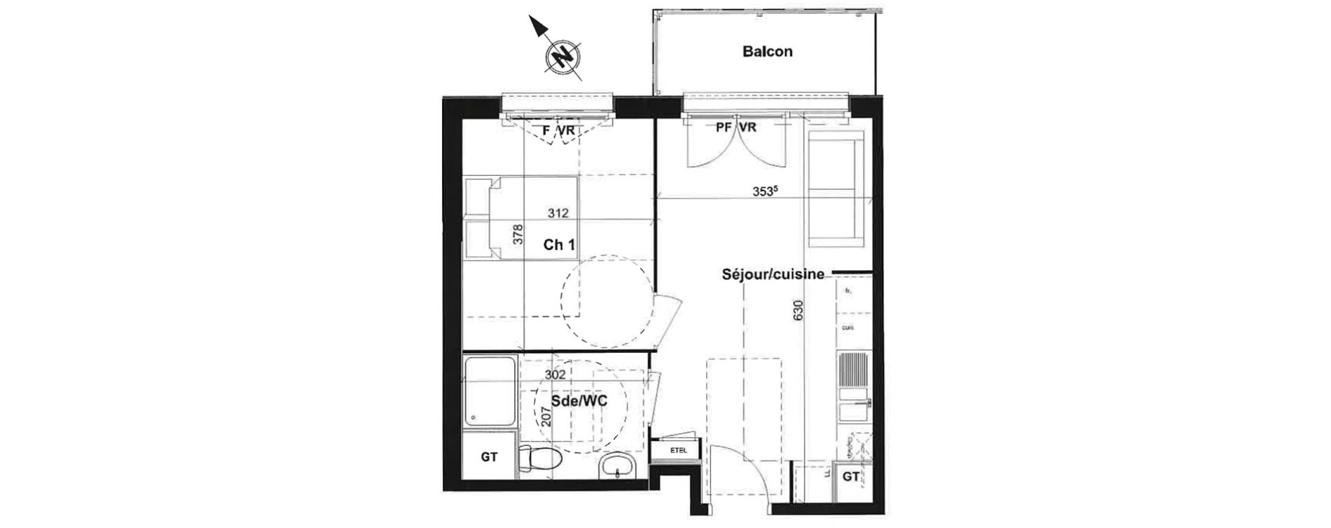Appartement T2 de 38,36 m2 &agrave; Rouen Saint sever - orleans