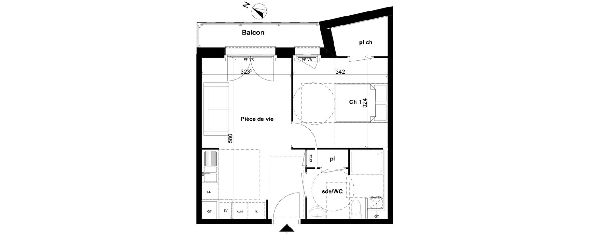 Appartement T2 de 39,30 m2 &agrave; Rouen Saint sever - orleans