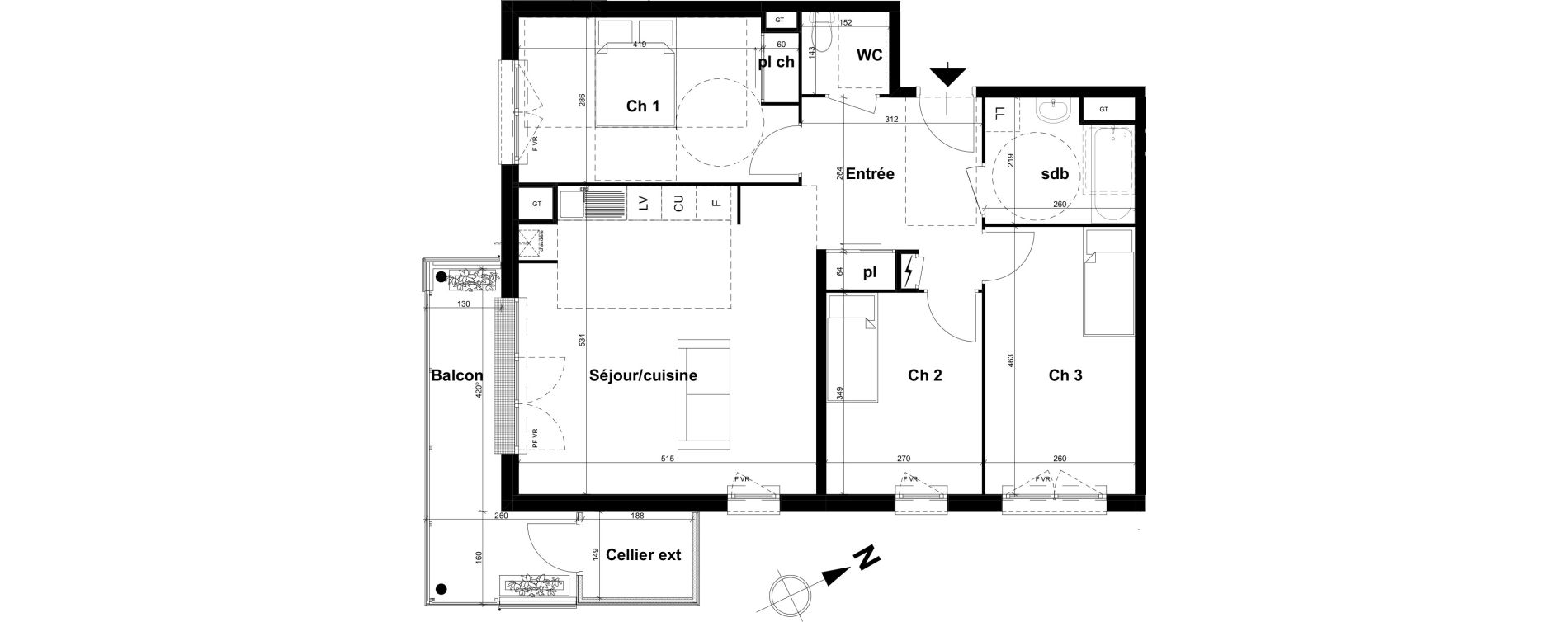 Appartement T4 de 78,91 m2 &agrave; Rouen Saint sever - orleans