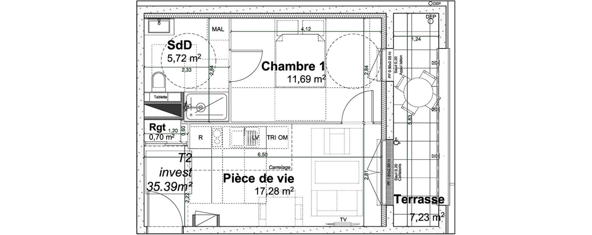 Appartement T2 de 35,39 m2 &agrave; Rouen Pasteur