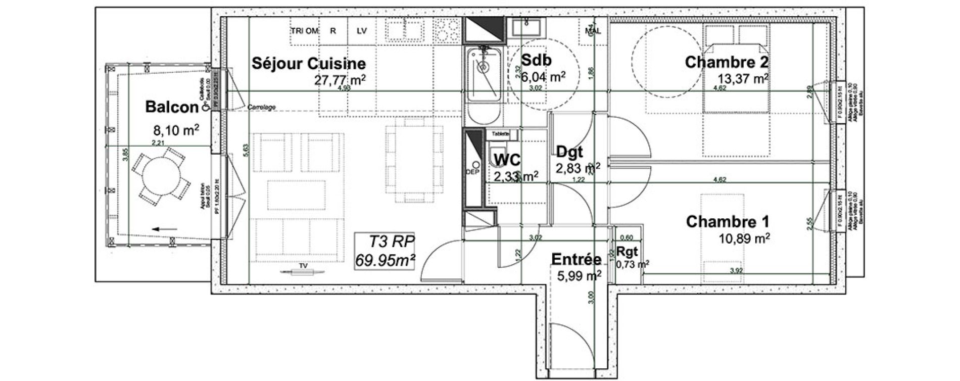 Appartement T3 de 69,95 m2 &agrave; Rouen Pasteur