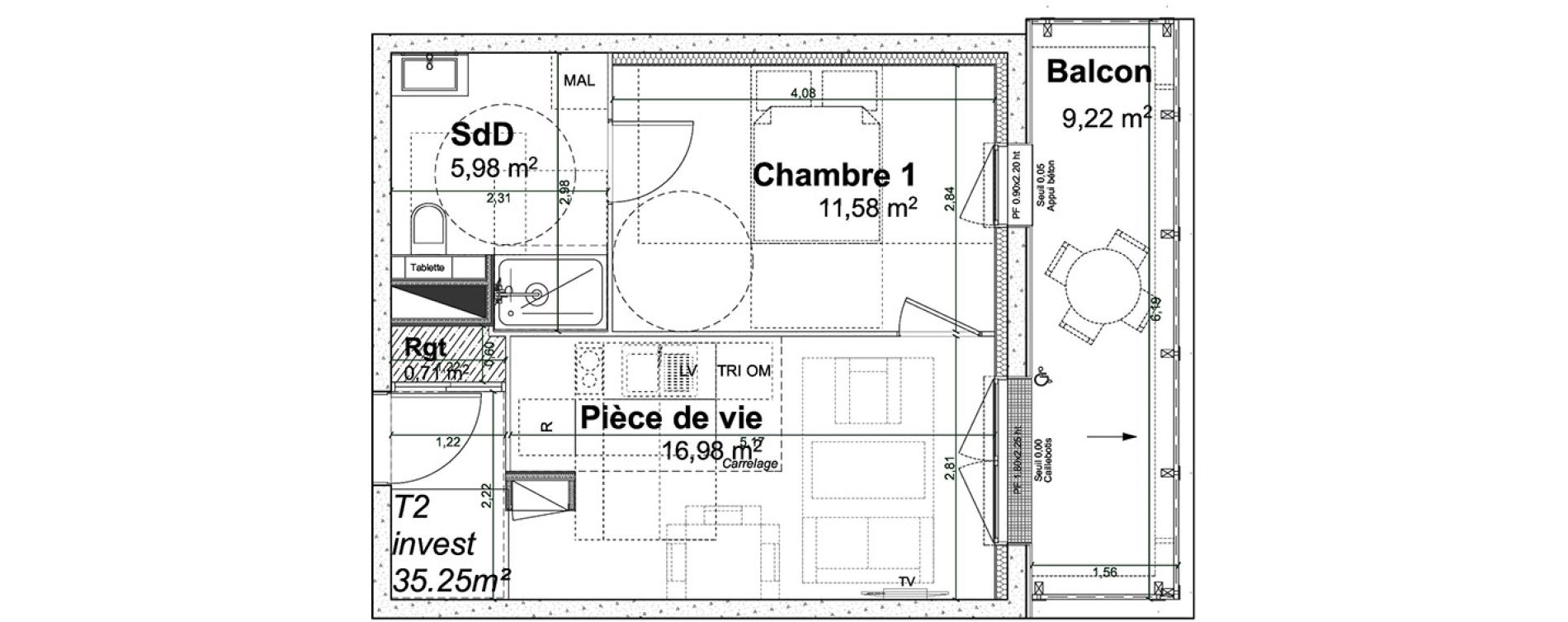Appartement T2 de 35,25 m2 &agrave; Rouen Pasteur