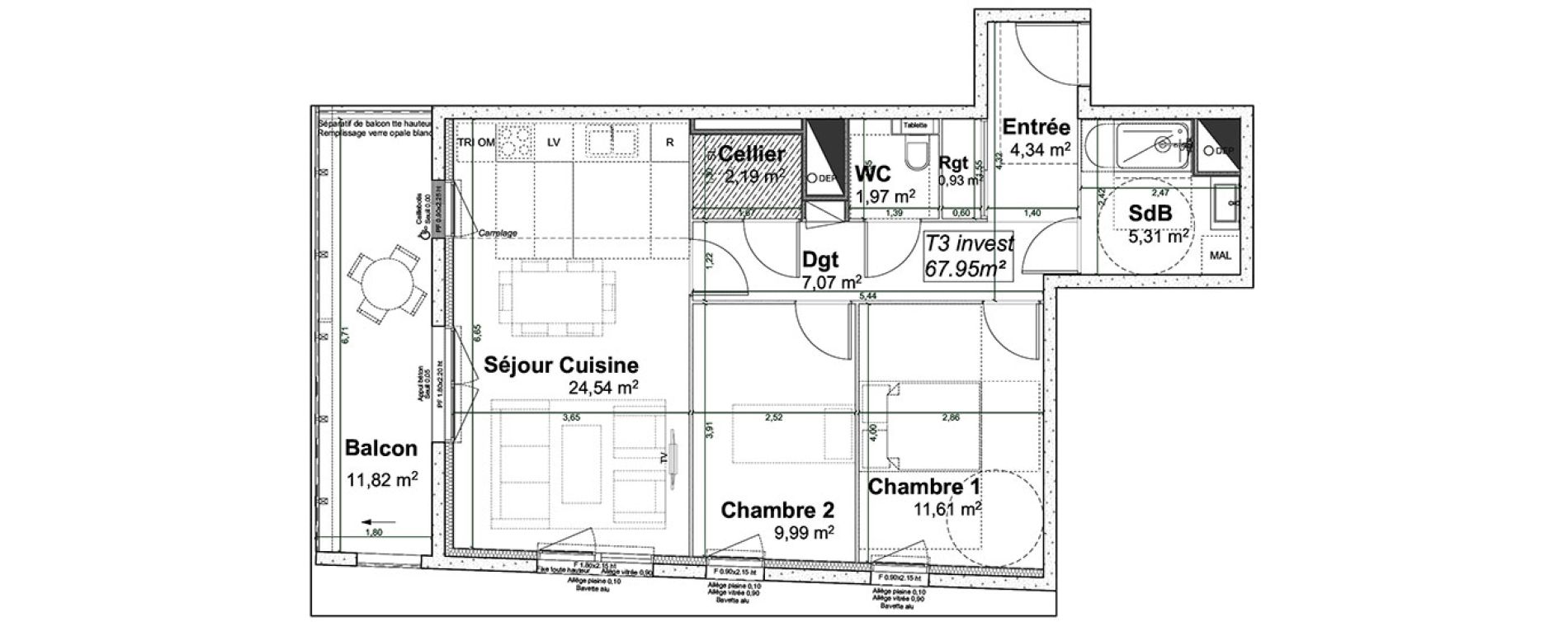 Appartement T3 de 67,95 m2 &agrave; Rouen Pasteur