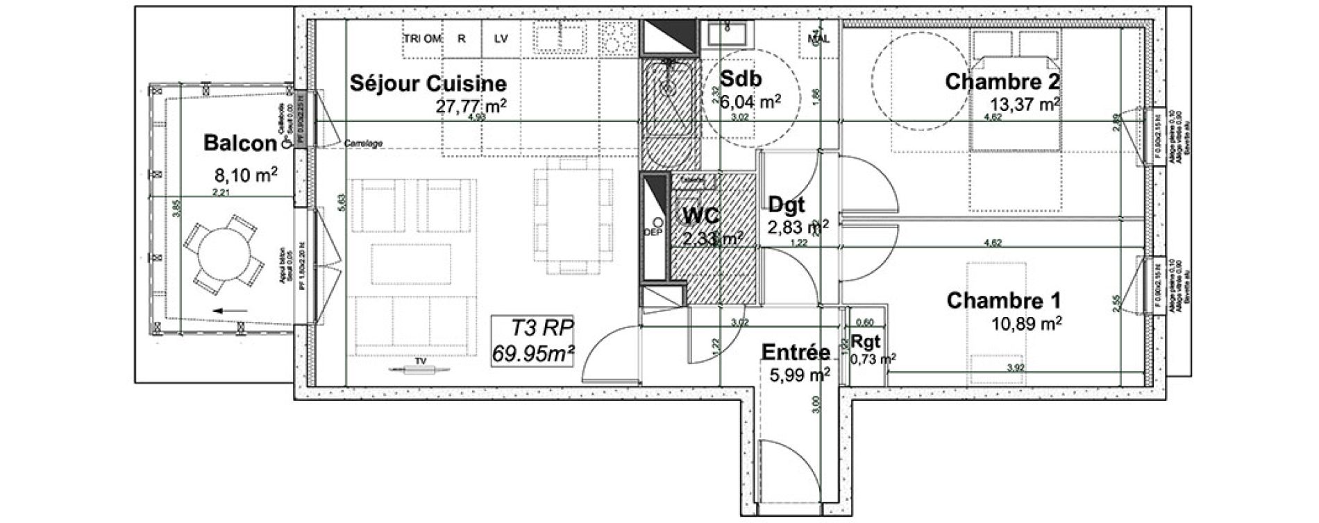 Appartement T3 de 69,95 m2 &agrave; Rouen Pasteur
