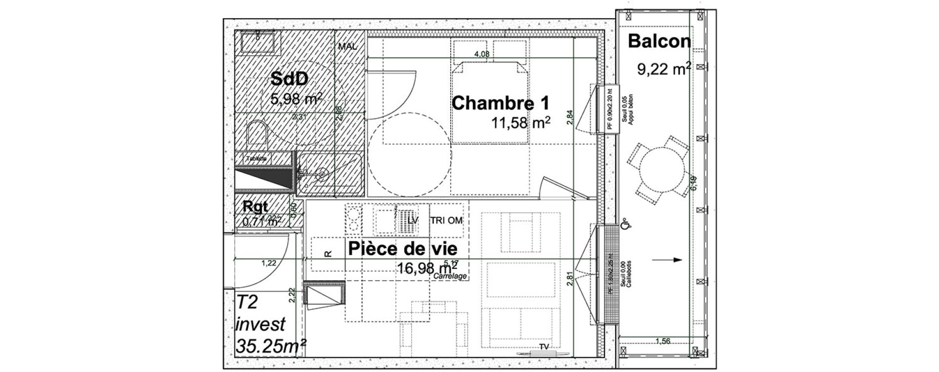 Appartement T2 de 35,25 m2 &agrave; Rouen Pasteur