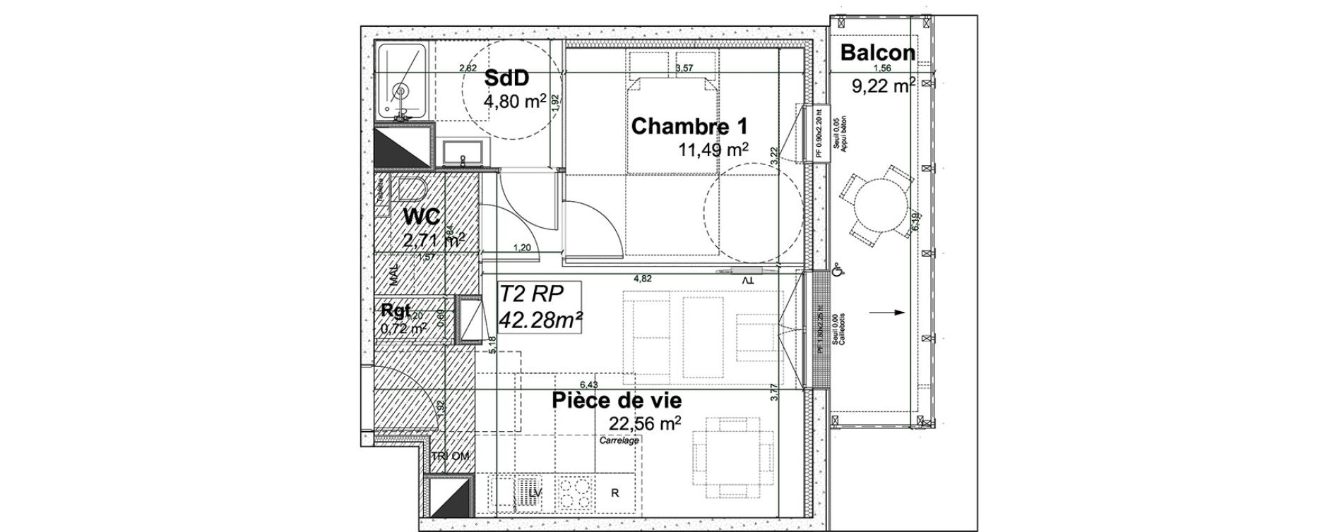 Appartement T2 de 42,28 m2 &agrave; Rouen Pasteur