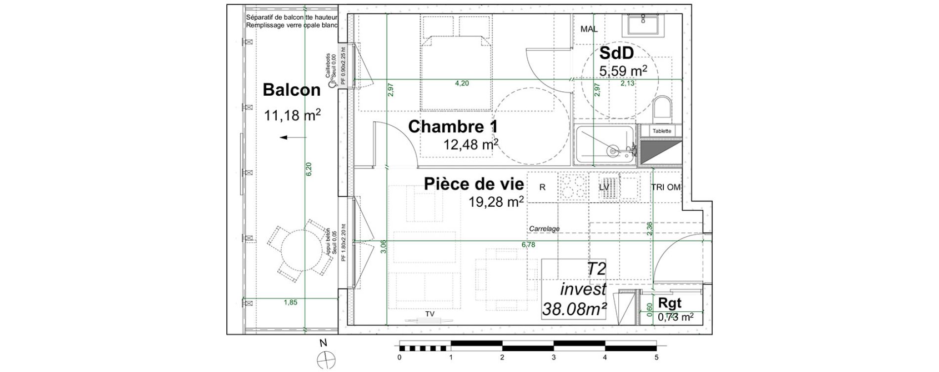 Appartement T2 de 38,08 m2 &agrave; Rouen Pasteur