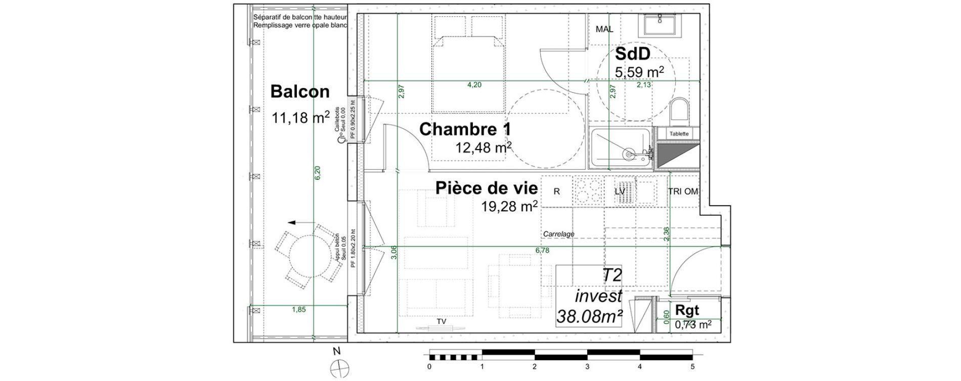 Appartement T2 de 38,08 m2 &agrave; Rouen Pasteur