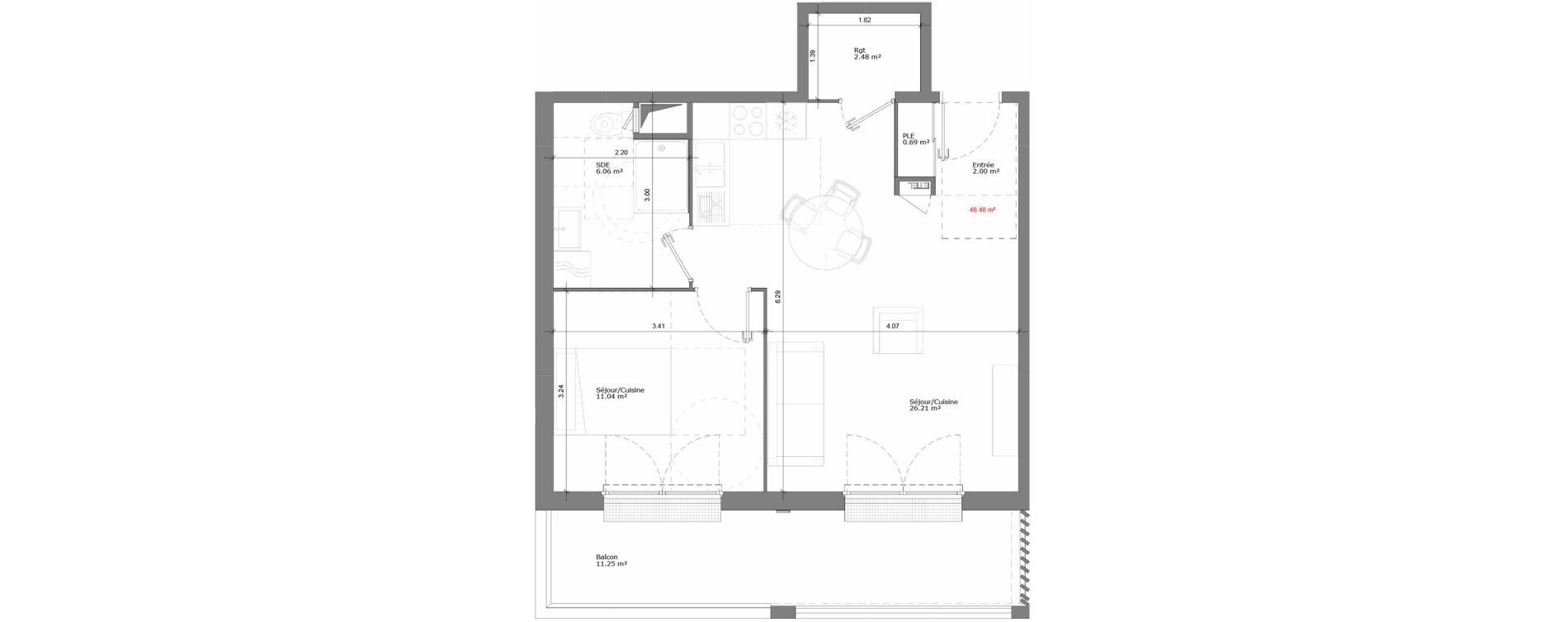 Appartement T2 de 48,48 m2 &agrave; Rouen Pasteur