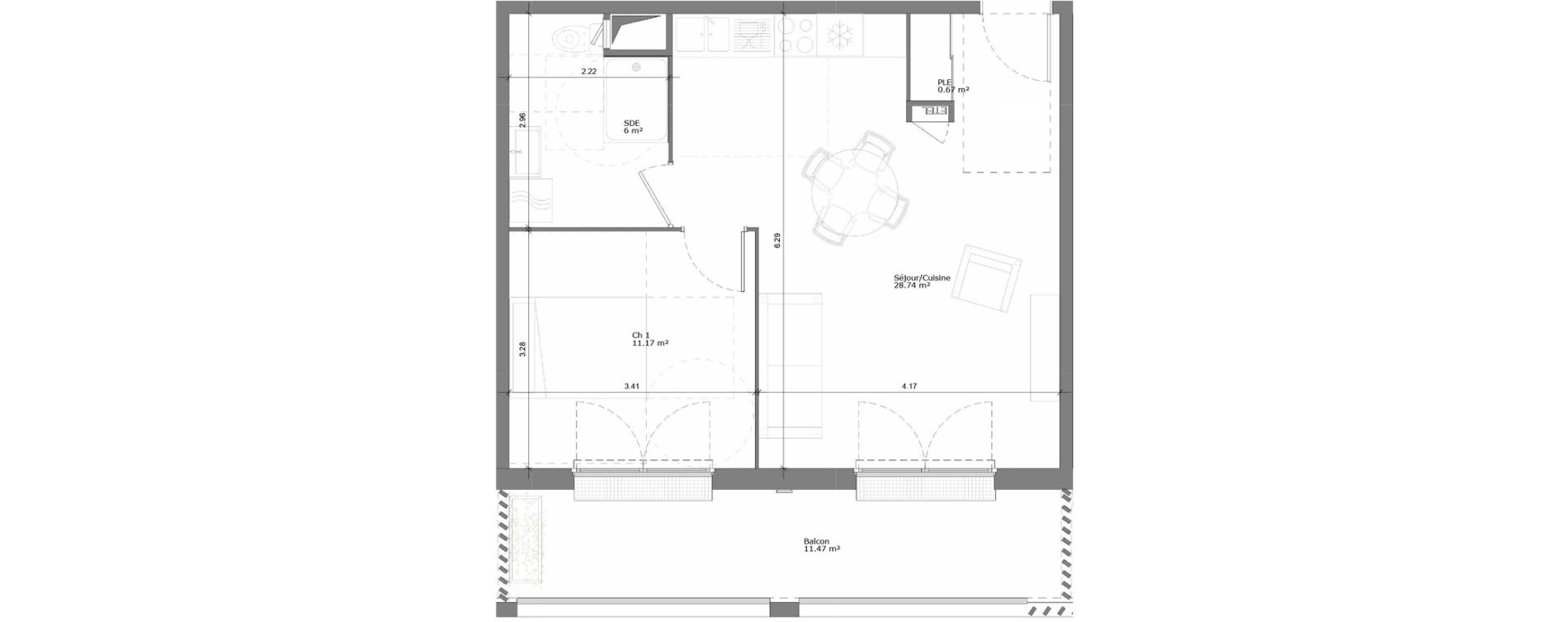 Appartement T2 de 46,58 m2 &agrave; Rouen Pasteur