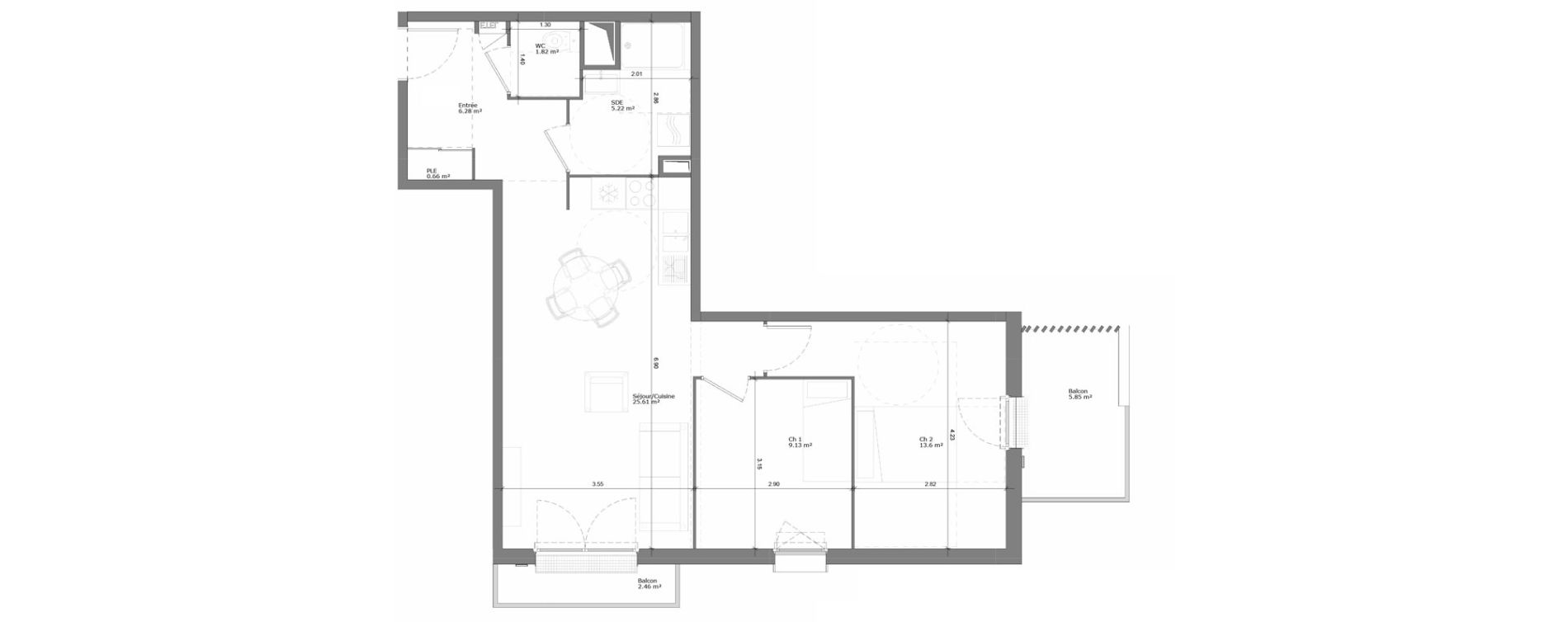 Appartement T3 de 62,32 m2 &agrave; Rouen Pasteur