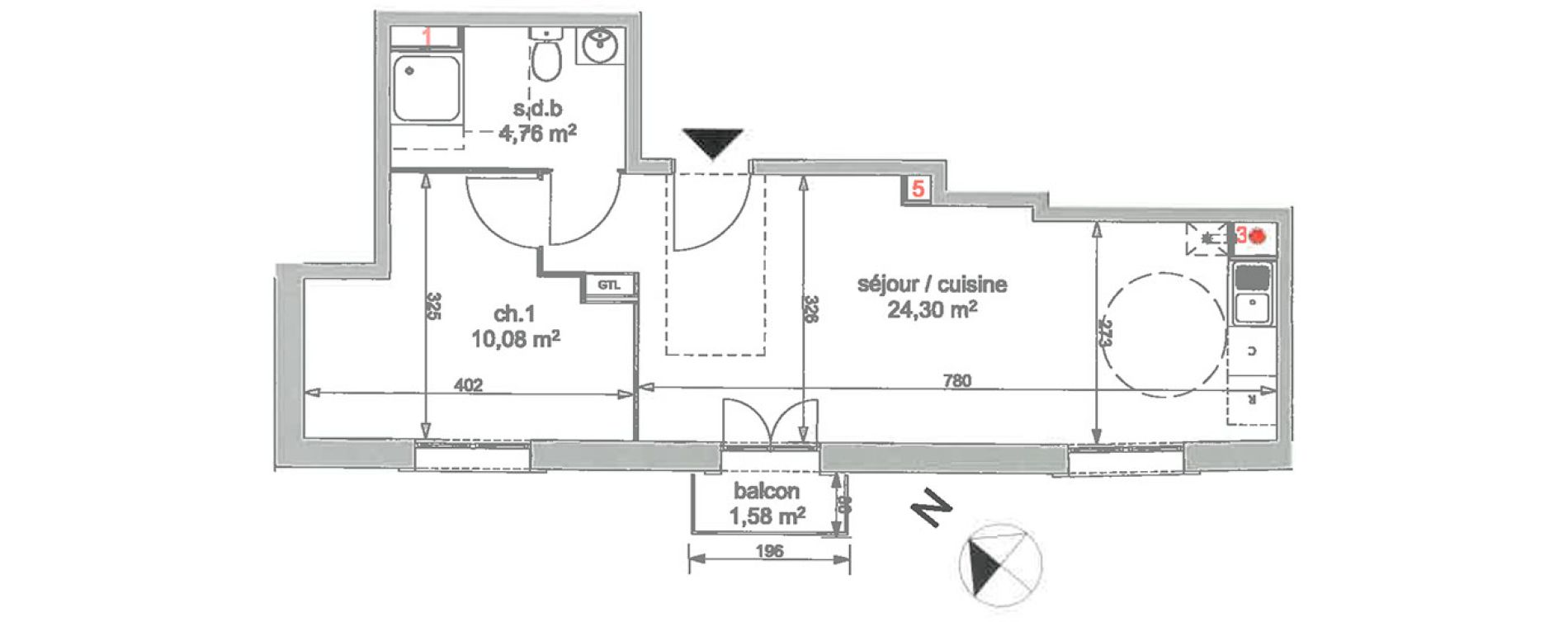 Appartement T2 de 39,14 m2 &agrave; Rouen Vieux march&eacute; - cath&eacute;drale