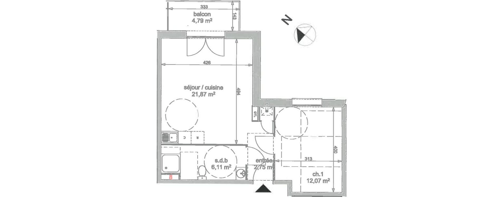Appartement T2 de 42,80 m2 &agrave; Rouen Vieux march&eacute; - cath&eacute;drale