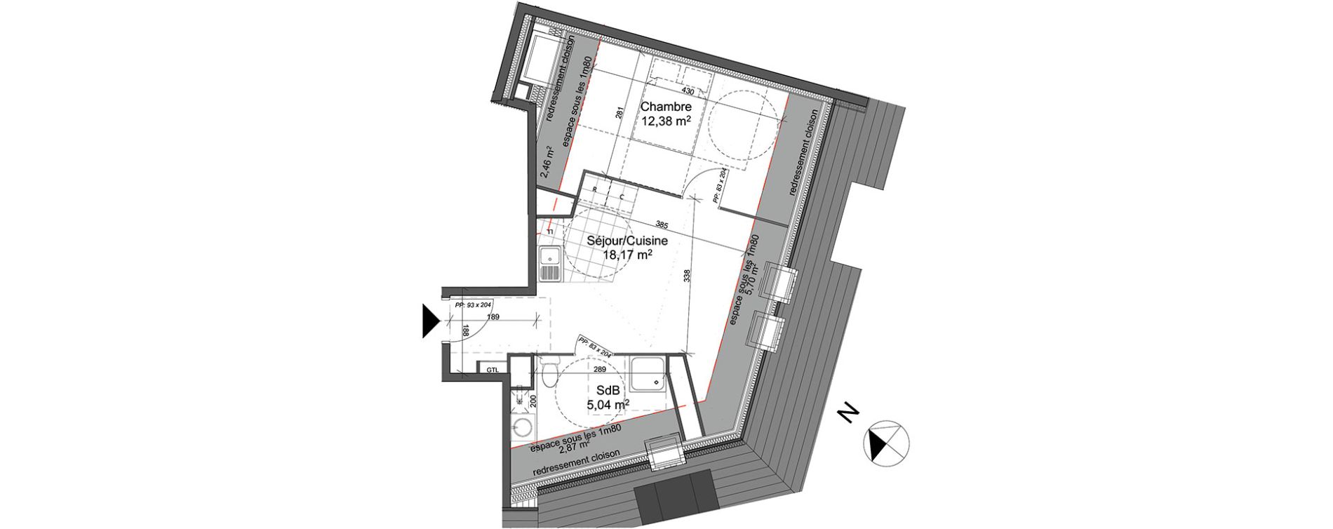 Appartement T2 de 35,59 m2 &agrave; Rouen Vieux march&eacute; - cath&eacute;drale