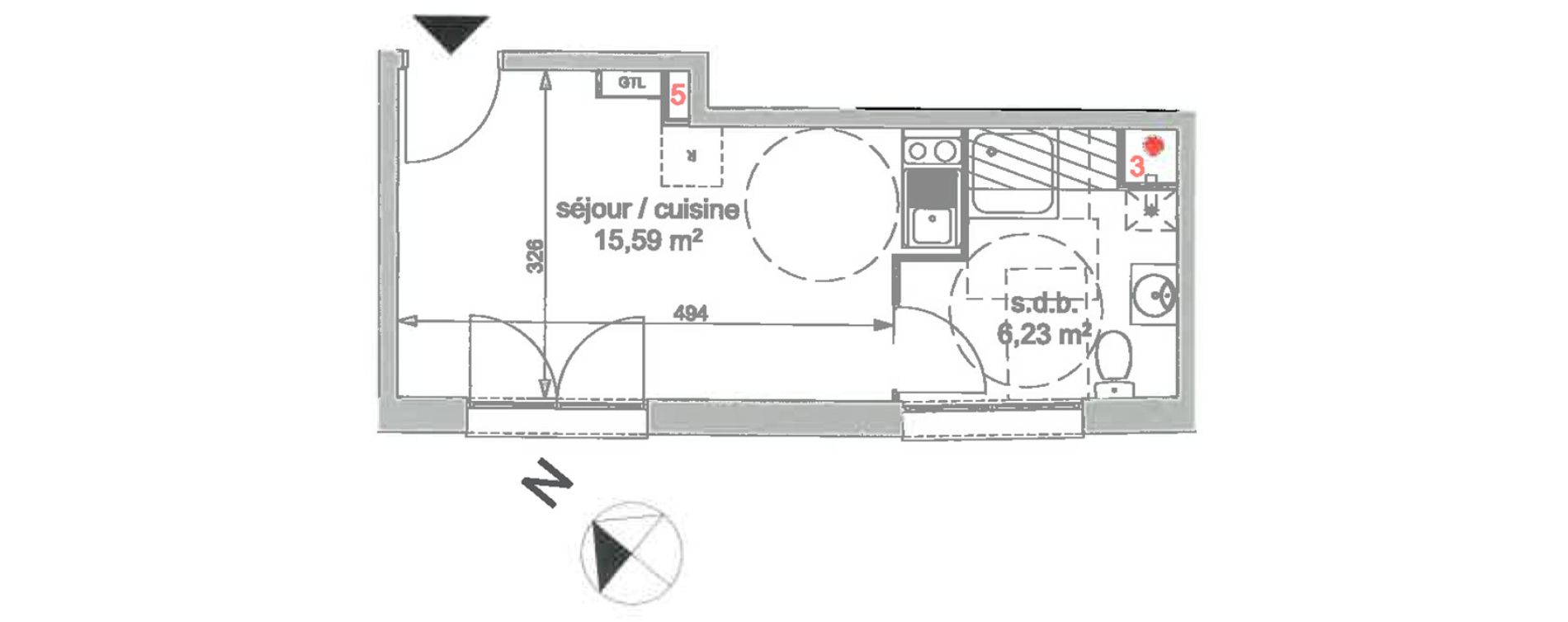 Appartement T1 de 21,82 m2 &agrave; Rouen Vieux march&eacute; - cath&eacute;drale