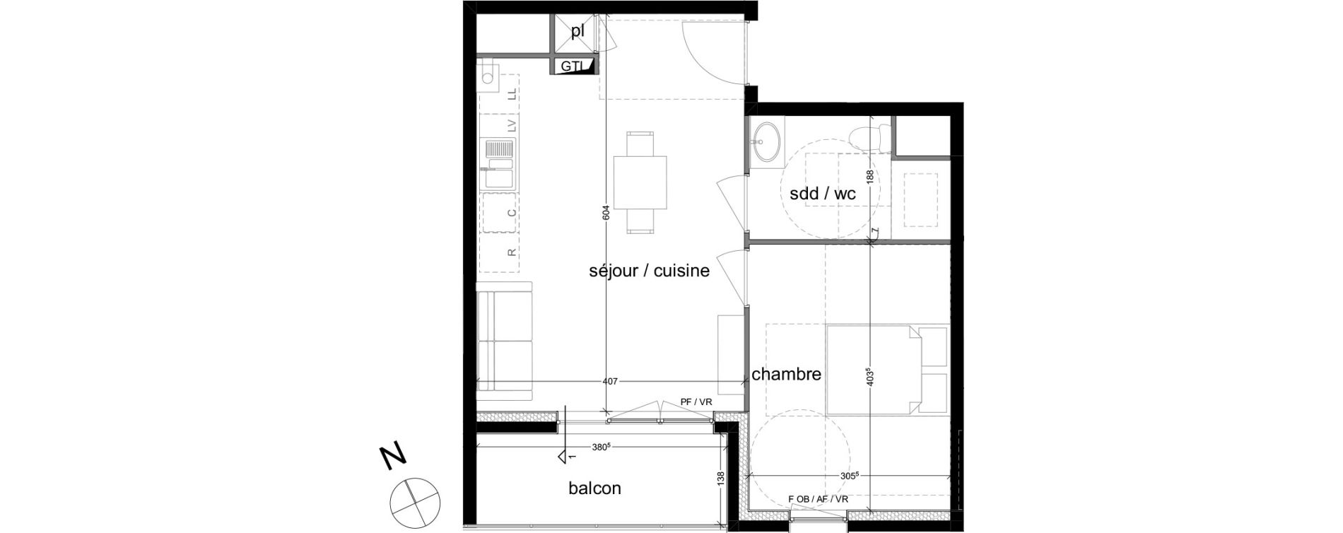 Appartement T2 de 41,04 m2 &agrave; Rouen Saint sever - orleans