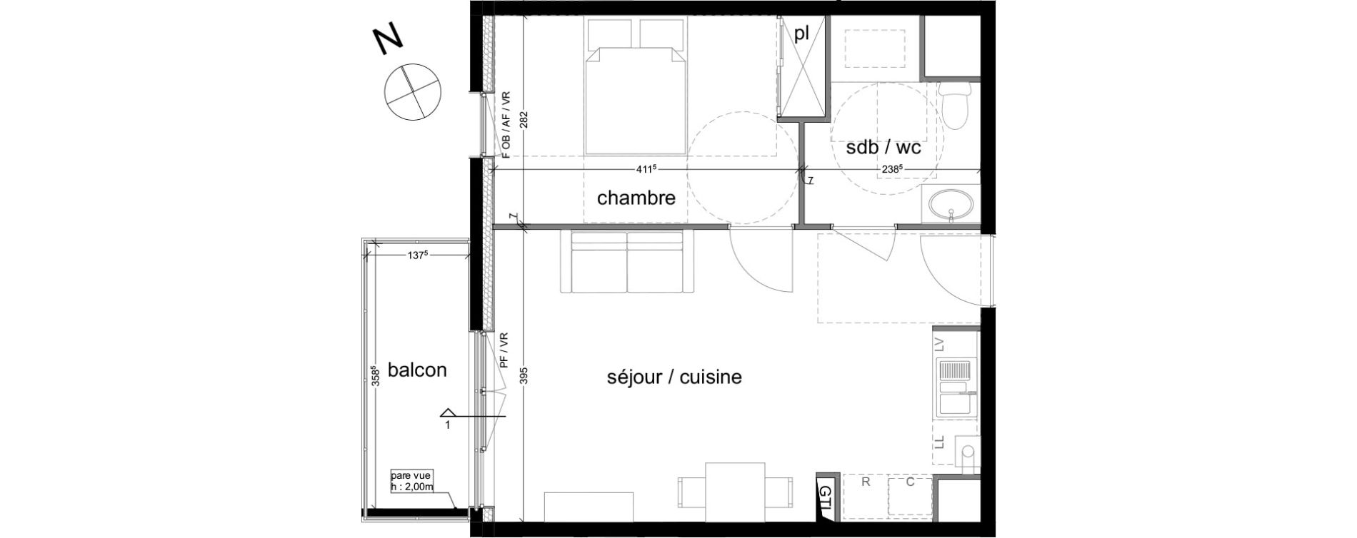 Appartement T2 de 42,96 m2 &agrave; Rouen Saint sever - orleans