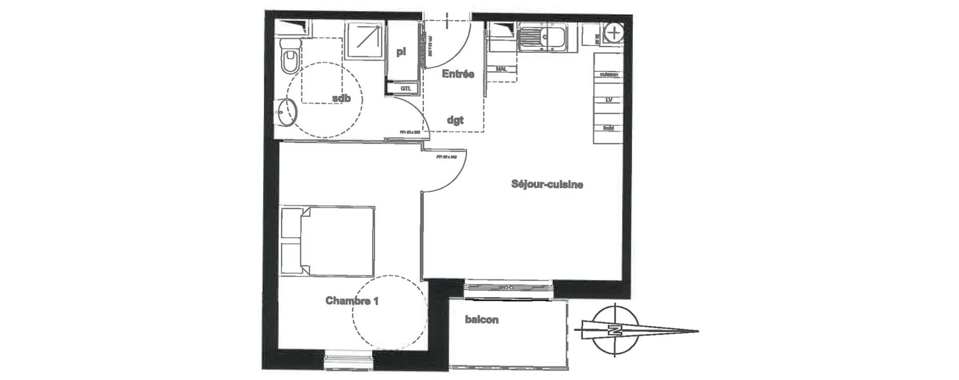 Appartement T2 de 38,05 m2 &agrave; Rouen Centre