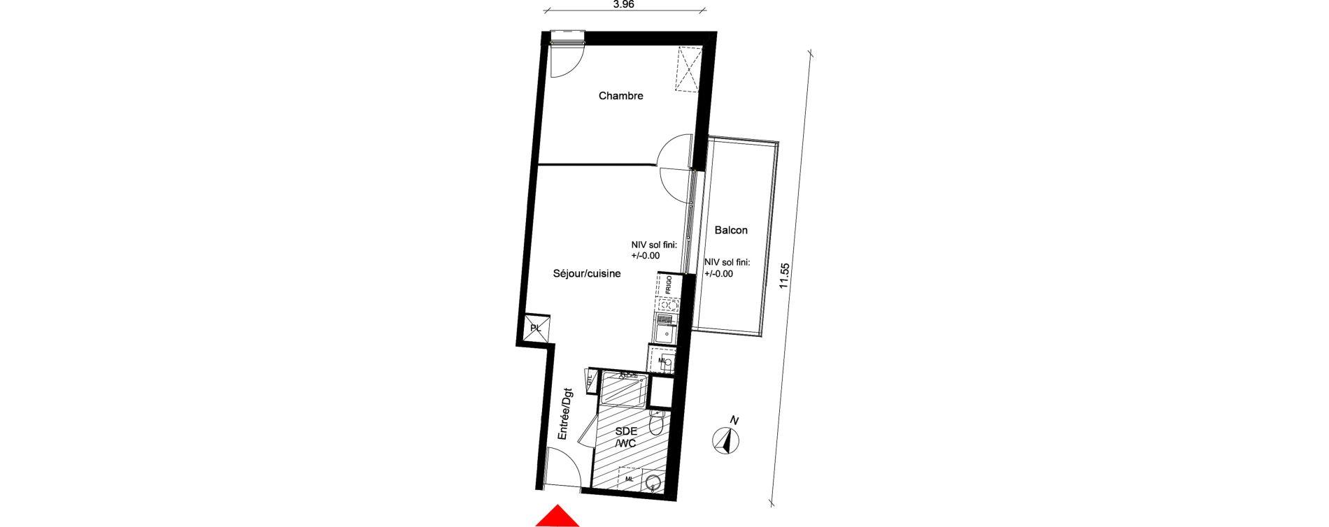 Appartement T2 de 40,60 m2 &agrave; Rouen Grammont