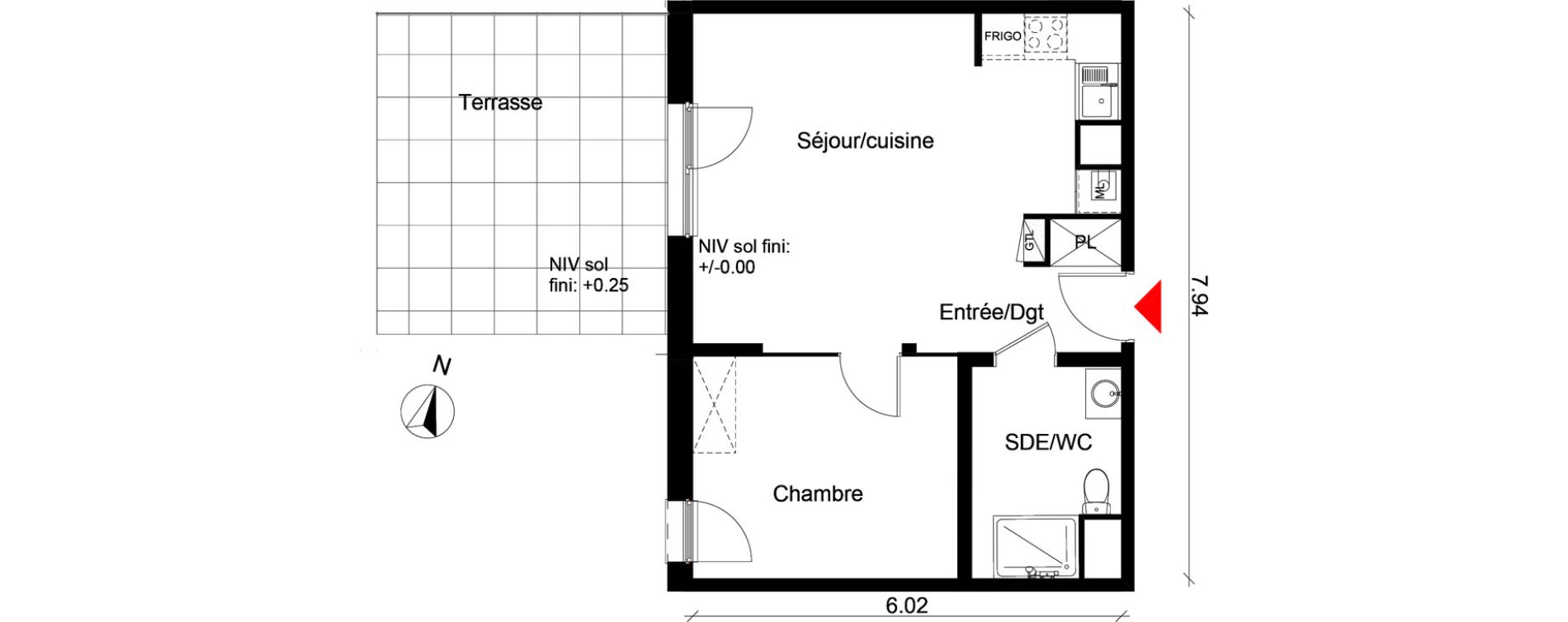 Appartement T2 de 45,03 m2 &agrave; Rouen Grammont
