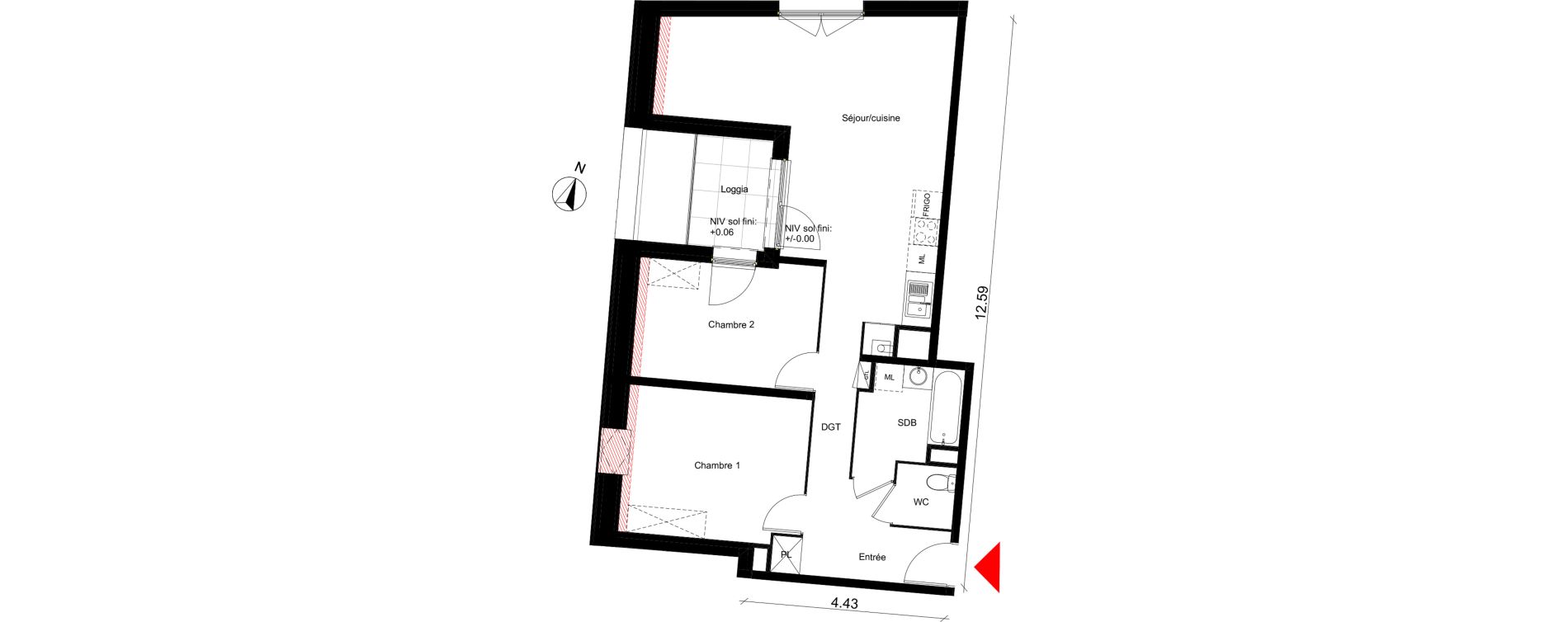 Appartement T2 de 44,09 m2 à Rouen Grammont