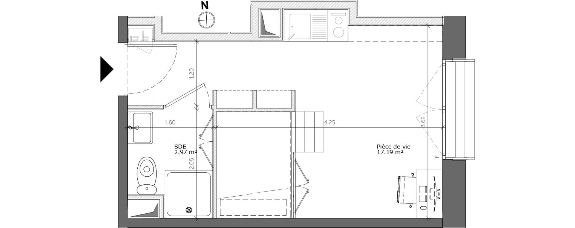 Appartement T1 de 20,16 m2 &agrave; Rouen Flaubert