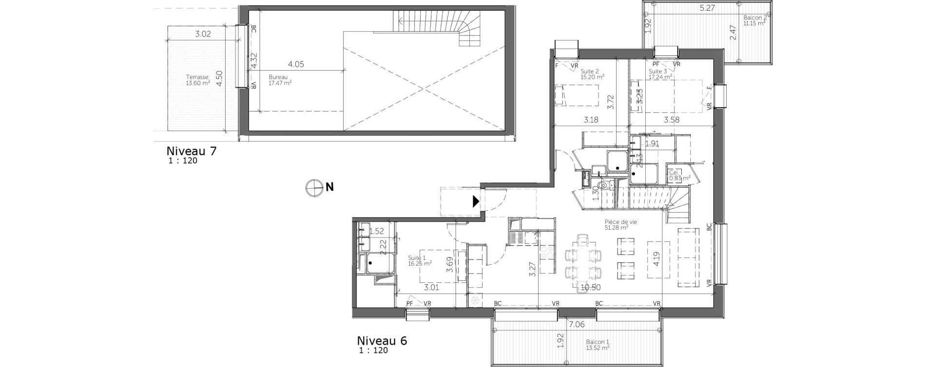 Duplex T4 de 119,83 m2 &agrave; Rouen Flaubert