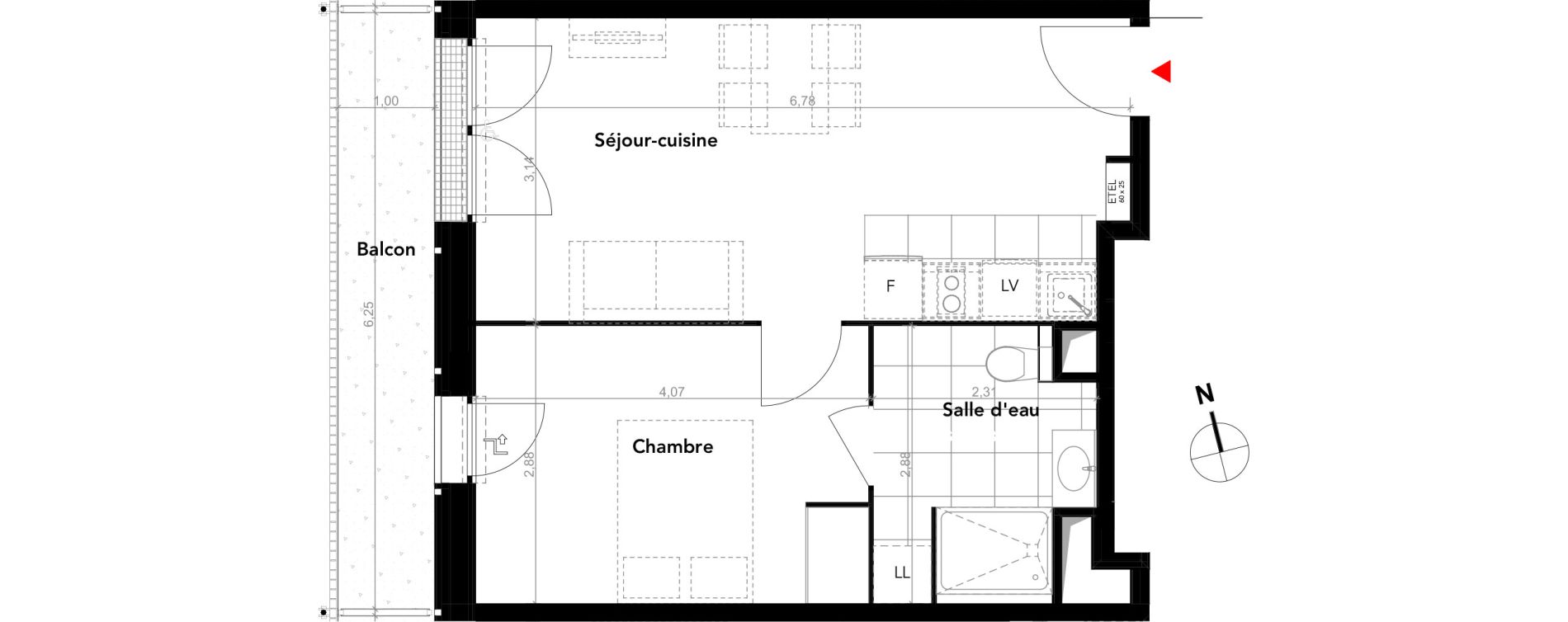 Appartement T2 de 38,35 m2 &agrave; Rouen Luciline