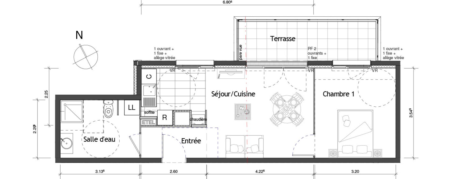 Appartement T2 de 41,80 m2 &agrave; Rouen Pasteur