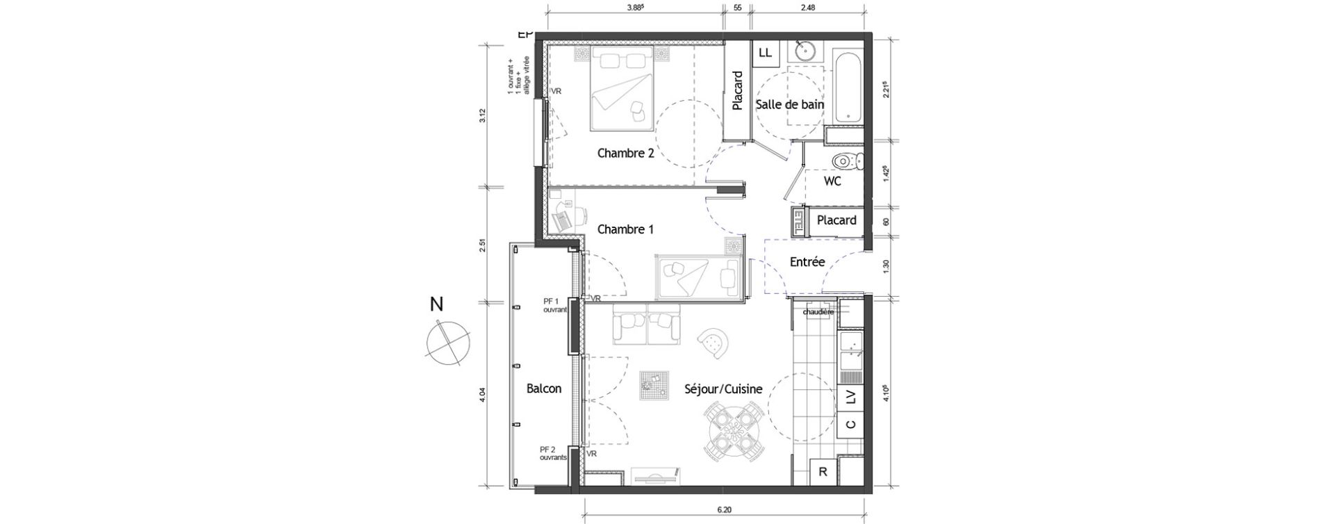 Appartement T3 de 61,20 m2 &agrave; Rouen Pasteur