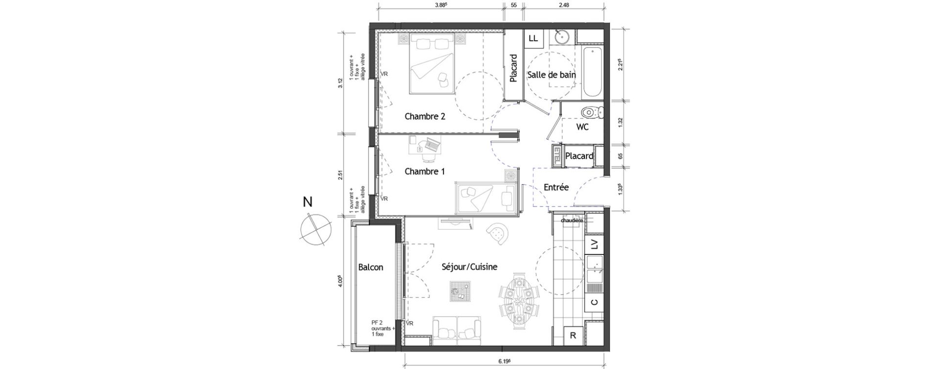 Appartement T3 de 61,90 m2 &agrave; Rouen Pasteur