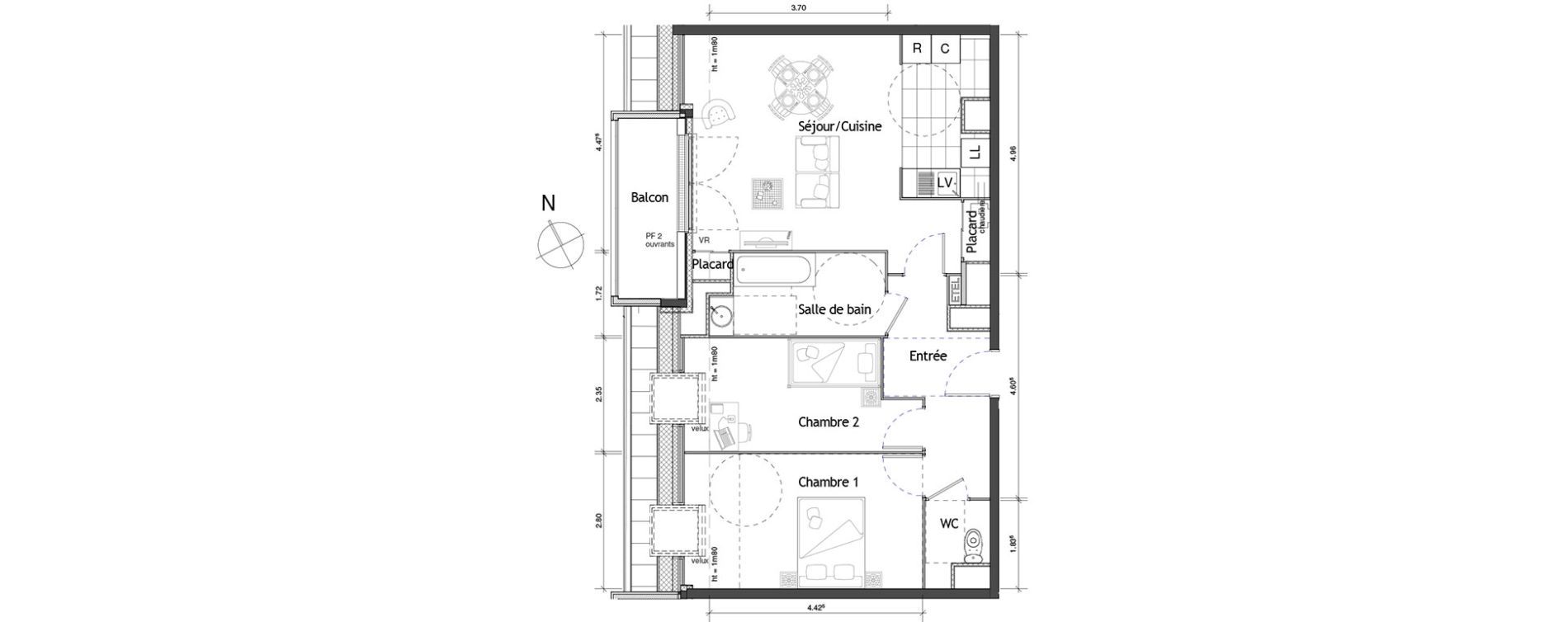 Appartement T3 de 64,30 m2 &agrave; Rouen Pasteur