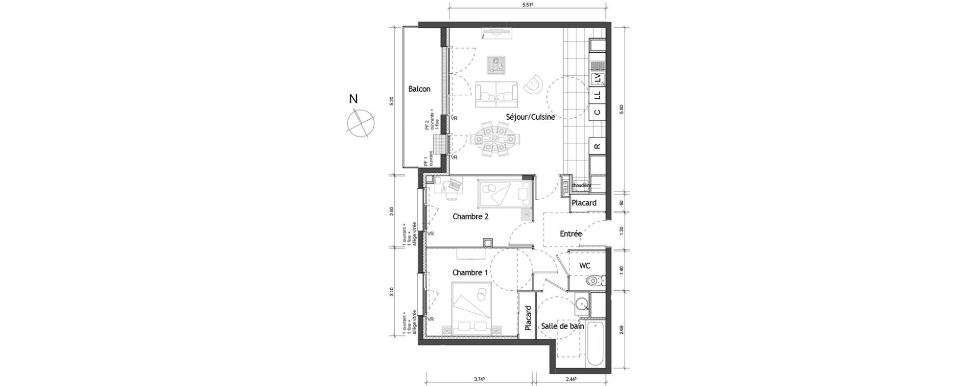 Appartement T3 de 63,40 m2 &agrave; Rouen Pasteur