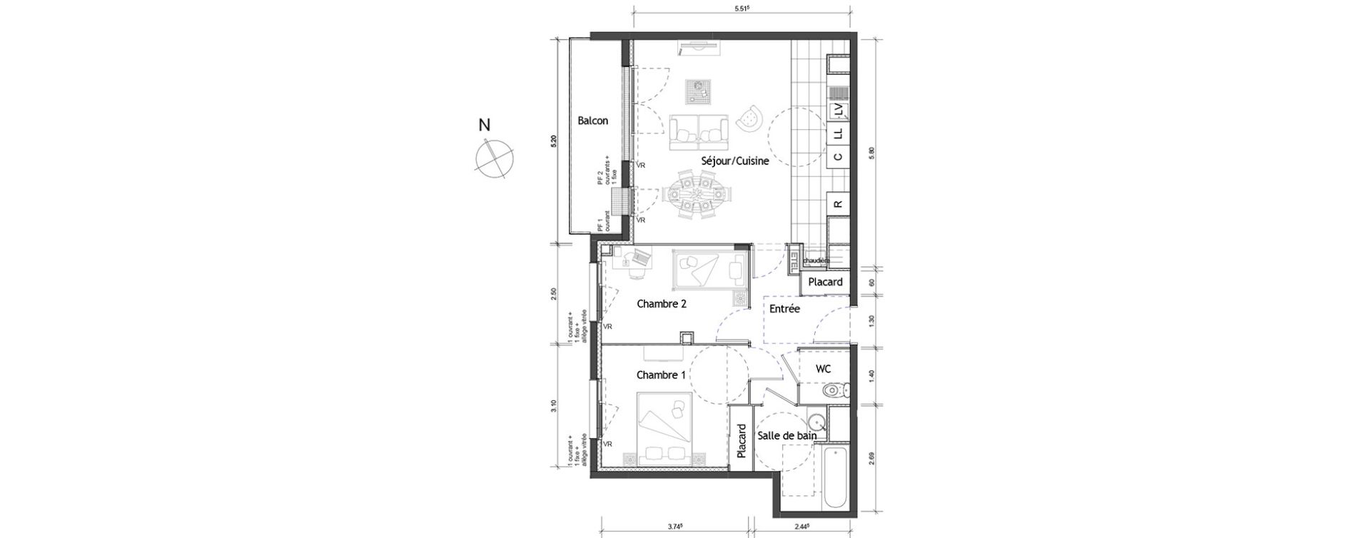 Appartement T3 de 63,50 m2 &agrave; Rouen Pasteur