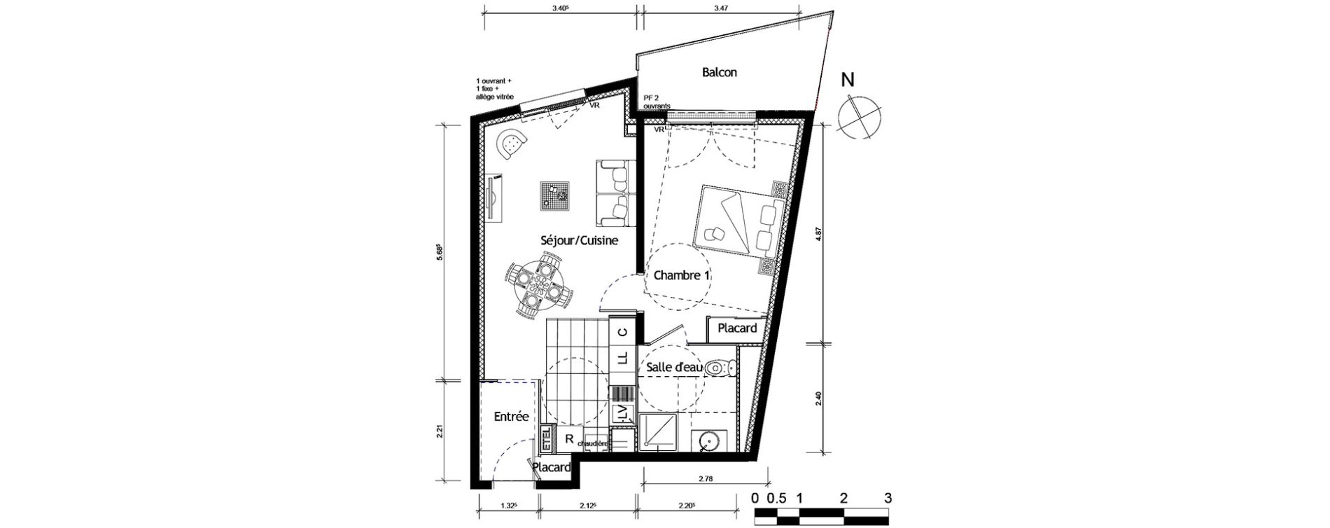 Appartement T2 de 46,70 m2 &agrave; Rouen Pasteur