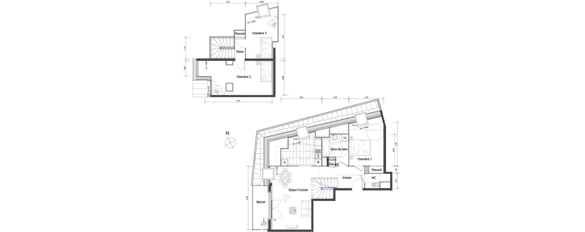 Duplex T4 de 82,60 m2 &agrave; Rouen Pasteur