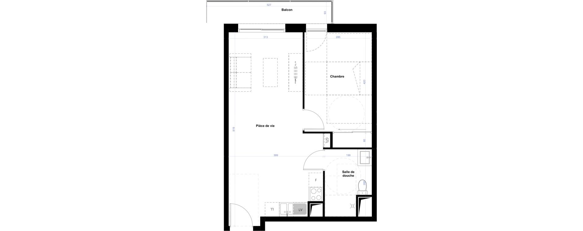 Appartement T2 de 45,95 m2 &agrave; Rouen Fond du val chasseliere