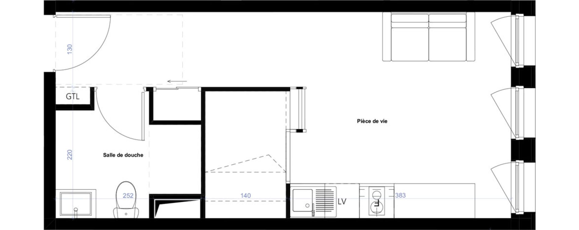 Appartement T1 de 27,13 m2 &agrave; Rouen Fond du val chasseliere