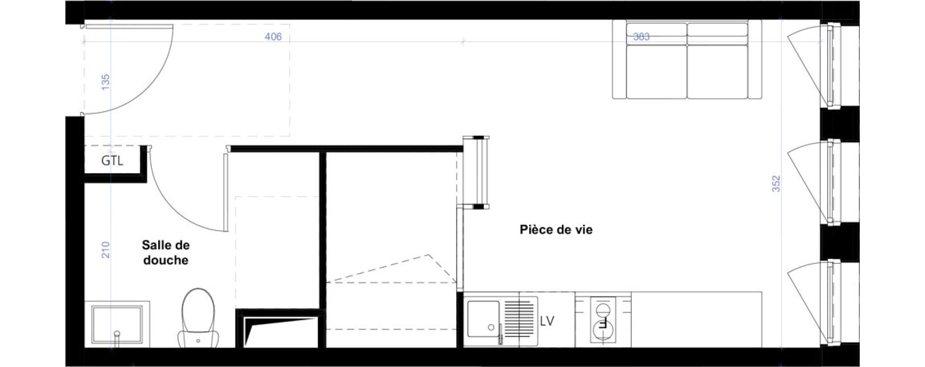 Appartement T1 de 26,79 m2 &agrave; Rouen Fond du val chasseliere