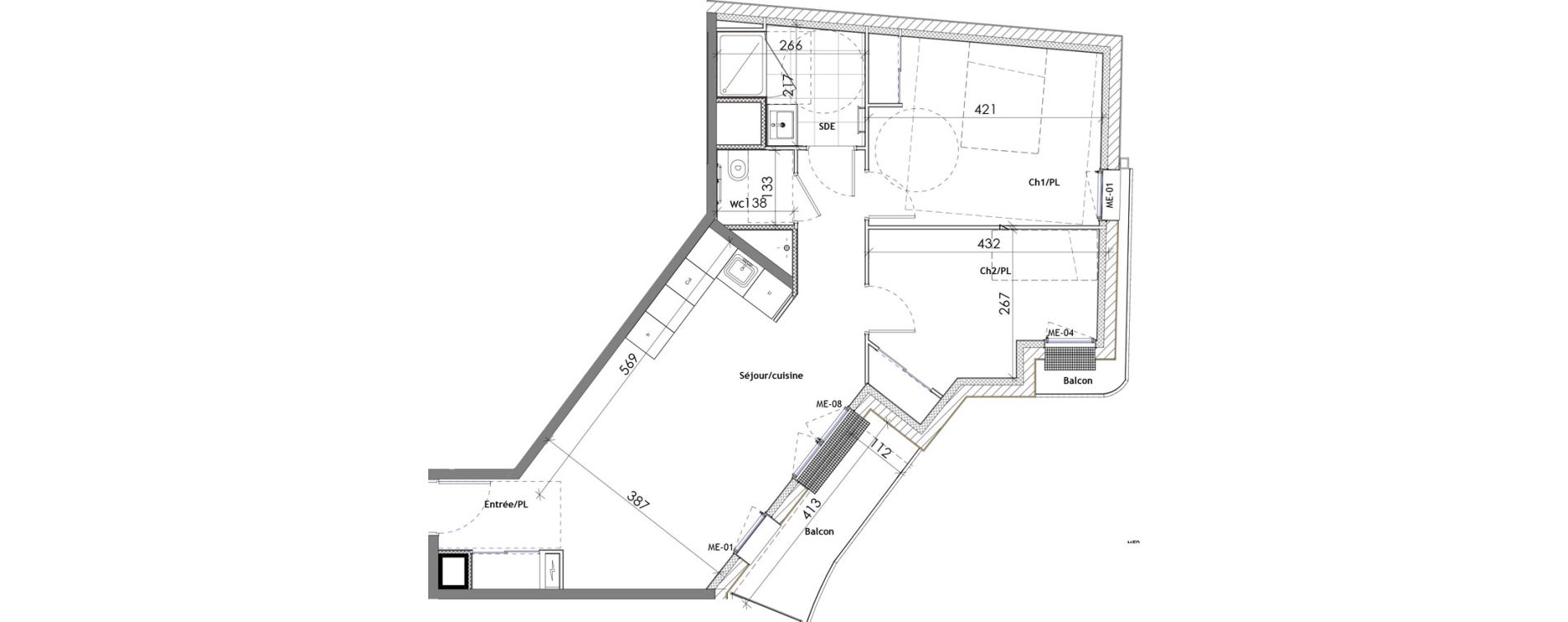 Appartement T3 meubl&eacute; de 61,31 m2 &agrave; Rouen Saint clement - jardin des plantes