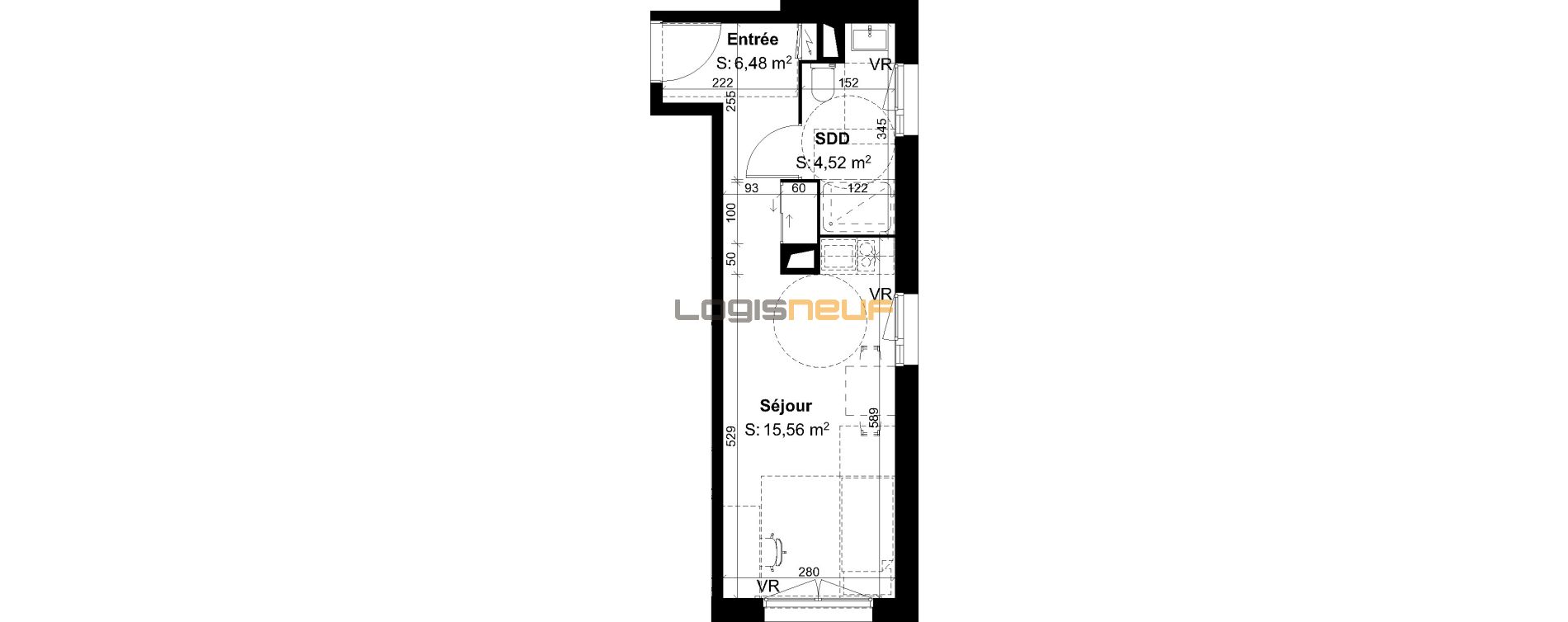Vente appartement T1 de 27 m² à Rouen, résidence « Reverso Mathilde » n°180